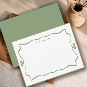 Cartão De Notas Quadro de Doodle Verde Sage Personalizado Minimali