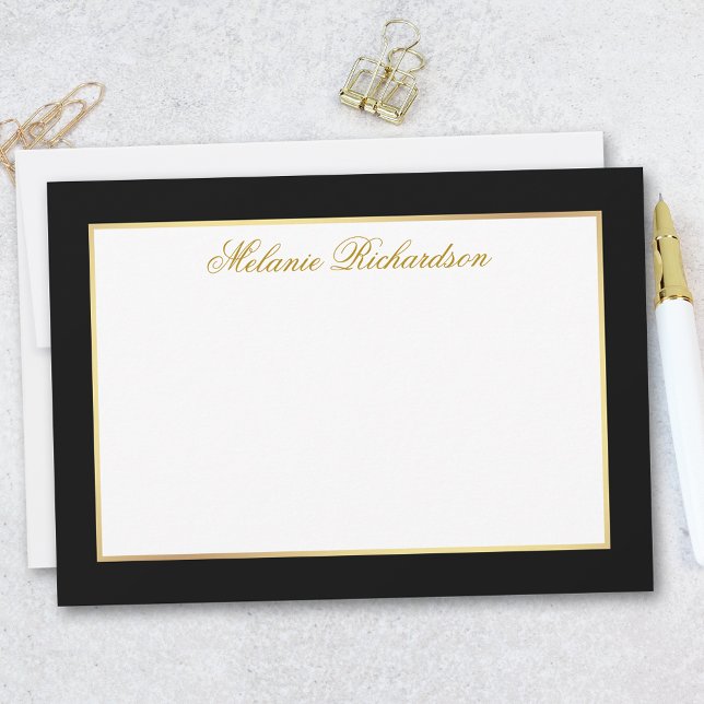 Cartão De Notas Quadro Dourado branco e preto elegante (Customize to change text color, add more text or to change color of back of card.)