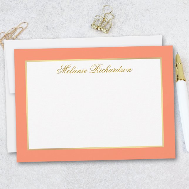 Cartão De Notas Quadro Dourado de Coral Elegante - Escolher Tamanh (Customize to change text color, add more text or to change color of back of card.)