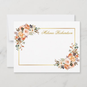 Cartão De Notas Quadro Dourado Personalizado Floral de Outono de A