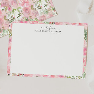 Cartão De Notas Quadro Floral Cinza-Rosa-Cor-de-Rosa-Rosa Girly-Bl