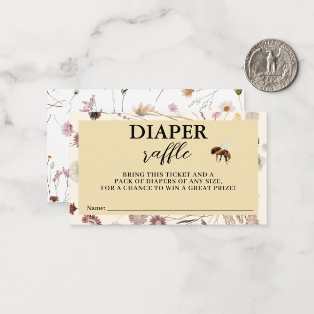 Cartão De Notas Queda Chá de fraldas Floral Fralda Raffle (Frente/Verso In Situ)