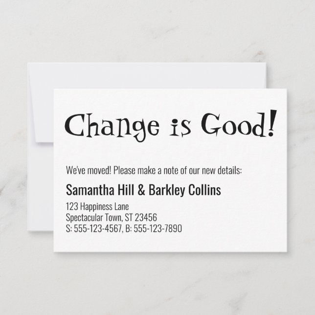Cartão De Notas Quirky Change é Good White New Address Card (Frente)