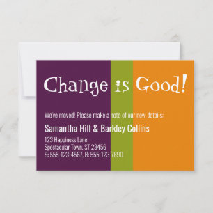 Cartão De Notas Quirky "Change is Good" Colorida New Address Card