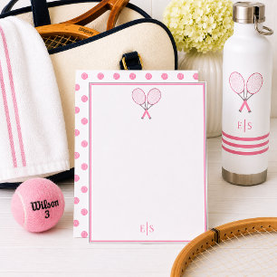 Cartão De Notas Racquet de Ténis Papelaria Monograma Pontos Pink