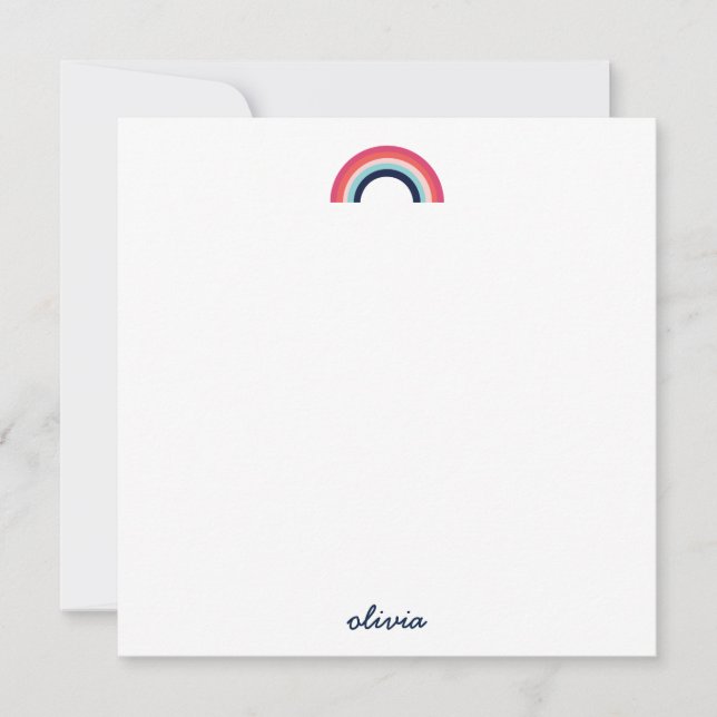 Cartão De Notas Rainbow Modern Personalizado Nome de Script Azul (Frente)