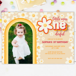 Cartão De Notas Rainbow Retro Daisy First Birthday Photo Invite