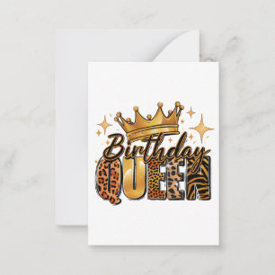 Cartão De Notas Rainha de Aniversário com Leopardo de Coroa Dourad
