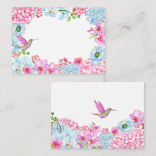 Cartão De Notas Ramal floral azul-pastel com ave