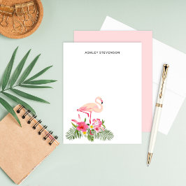 Cartão De Notas Ramalhete de Flamingo Rosa Tropical com Monograma