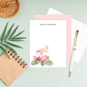 Cartão De Notas Ramalhete de Flamingo Rosa Tropical com Monograma