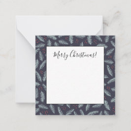 Cartão De Notas Ramos de Pinheiro Branco Folhas de Azevinho Natal