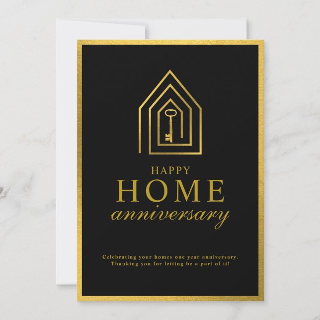 Cartão De Notas Real Estate Agent Happy Home Anniversary Gold Key (Frente)