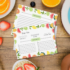 Cartão De Notas Receitas da Família de Padrão Laranja de Limão-Cit