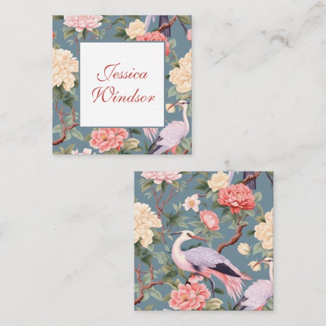 Cartão De Notas Receptáculo de doação da Chinoiserie Floral Jade E (Frente/Verso)