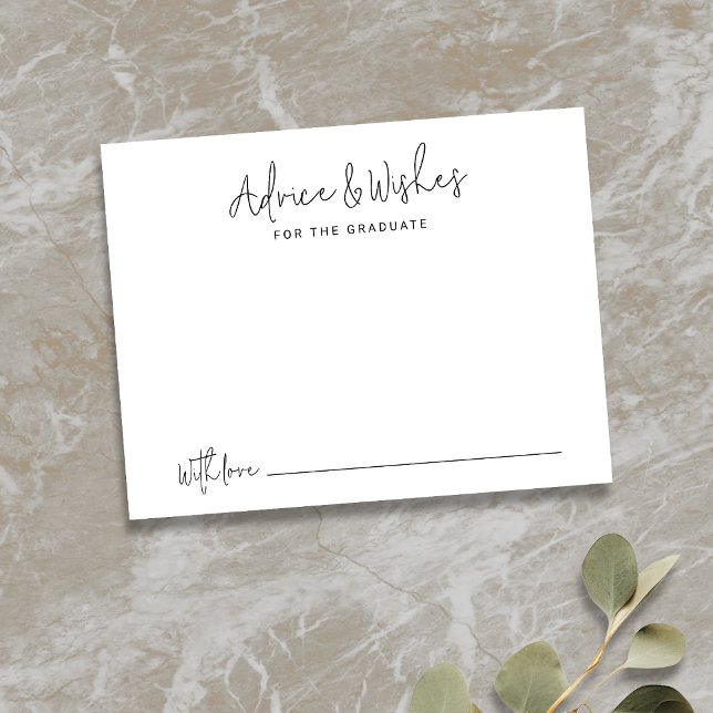 Cartão De Notas Recomendações e desejos do Formando de Script Mode (Simple Modern Script Graduate advice & wishes Note Card)