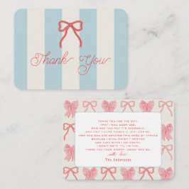 Cartão De Notas Red Bow & Blue Stripes Baby Shower Thank You