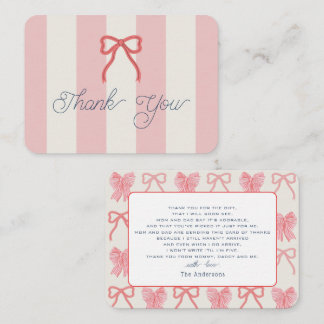 Cartão De Notas Red Bow & Pink Stripes Baby Shower Thank You