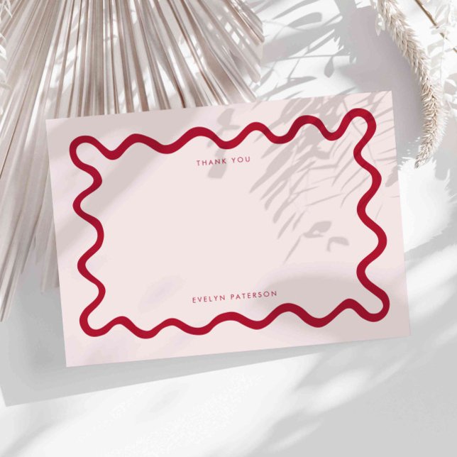 Cartão De Notas Red Squiggly Wavy Line Obrigado (Criador carregado)