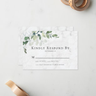 Cartão De Notas Responda gentilmente à RSVP do Marble Eucalyptus