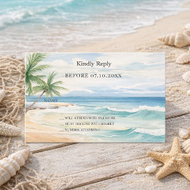 Cartão De Notas Resposta de casamento de aquarela tropical de prai