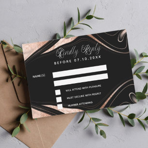 Cartão De Notas Resposta de casamento de dourado rosa preto RSVP