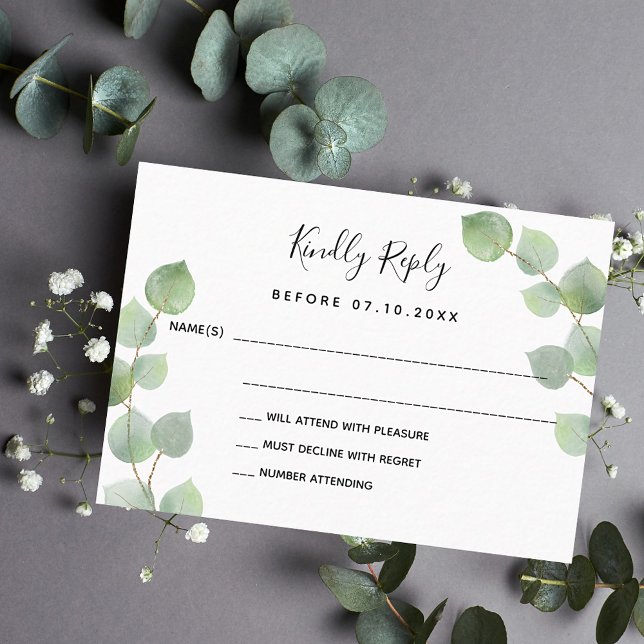 Cartão De Notas Resposta de casamento de Eucalyptus greenery RSVP (Criador carregado)