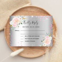 Resposta de casamento de flores rosa prateadas RSV