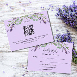 Cartão De Notas Resposta de casamento QR RSVP verde violeta Lavand