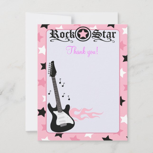 Cartão De Notas Rock Star Guitar Rosa 4x5 Flat Obrigado Nota (Frente)