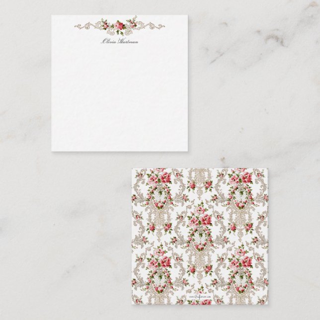 Cartão De Notas Rococo Floral Branco Elegante (Frente/Verso)
