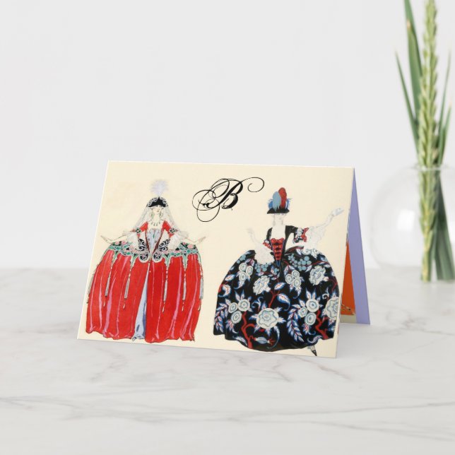 CARTÃO DE NOTAS ROCOCO LADIES FASHION COSTUME DESIGNER MONOGRAMA (Frente)