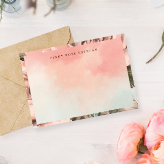 Cartão De Notas Romantic Soft Pink Rose Watercolor Flat Note Card