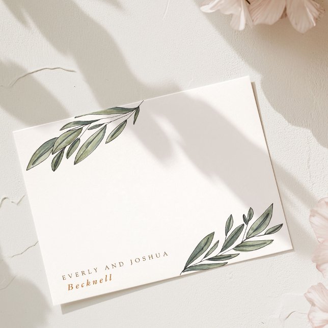 Cartão De Notas Romântica Evergreen Chic Botânica Personalizada (Romantic Evergreen Chic Botanical Personalized Note Card)