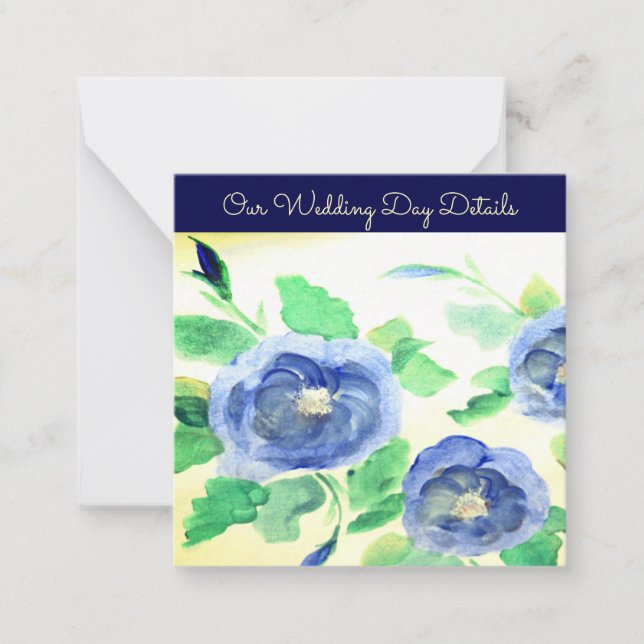 Cartão De Notas Rosa Azul Escuro Floral (Frente)