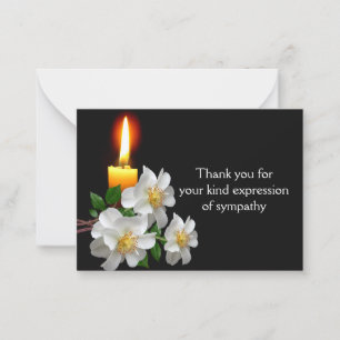 Cartão De Notas Rosa Branca Com Vela Depois Do Funeral Obrigado