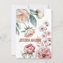 Cartão De Notas Rosa Branca Simples e Floral Rosa Pastel Suave