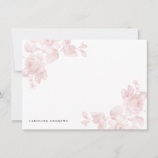 Cartão De Notas Rosa Clássico Floral Vintage (Frente)