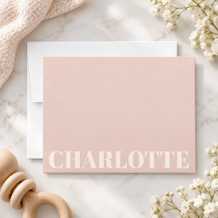 Cartão De Notas Rosa Corado Nome Personalizado Minimalista Préppy 
