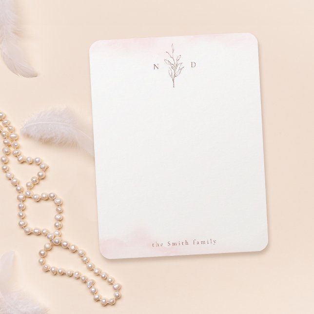 Cartão De Notas Rosa dourado deixa monograma personalizado Papel d (Rose gold leaves monogram personalized Stationery Note Card)
