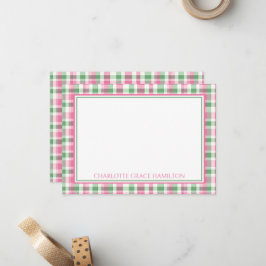 Cartão De Notas Rosa e Verde Xadrez Personalizado Préppy