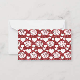 Cartão De Notas Rosas Brancas Flores de Glitter Vermelho Amantes F