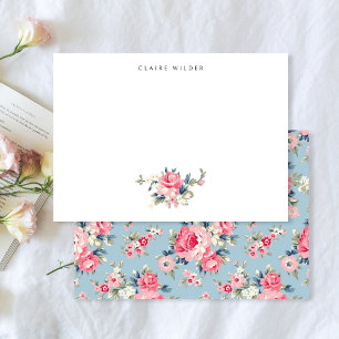 Cartão De Notas Rosas cor-de-rosa-algodão em fundo azul