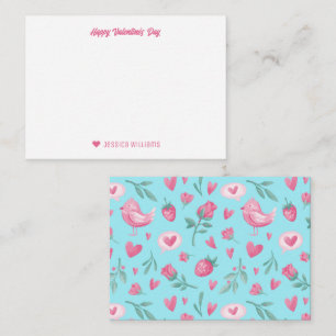 Cartão De Notas Rosas Cor-de-Rosa Vintage Morango Dia dos Namorado