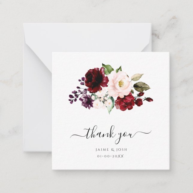 Cartão De Notas Rosas de Aquarela Elegante Blush Burgundy PixDezin (Frente)