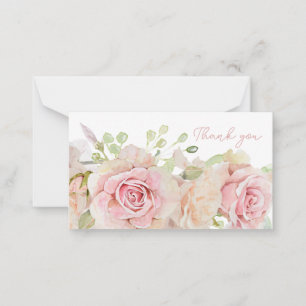Cartão De Notas Rosas De Aquarela Rosa, Obrigado
