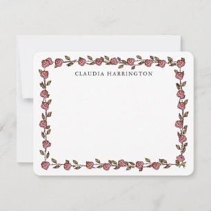 Cartão De Notas Rosas De Desenho Mão Personalizados Botânicos Flor