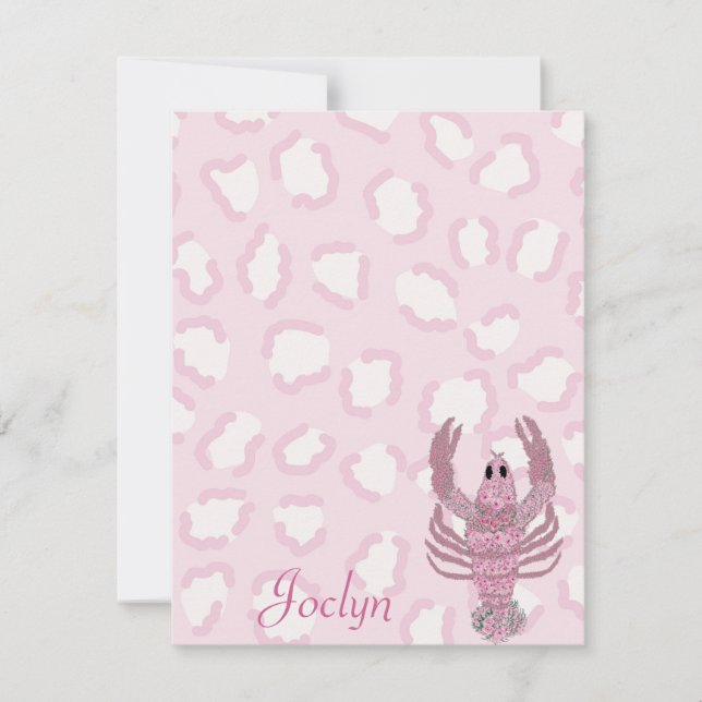 Cartão De Notas Rosas de Lagosta Leopardo Rosa  (Frente)