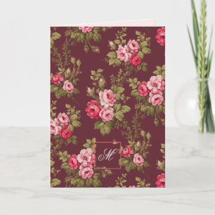 Cartão De Notas Rosas de Vintage Elegante com Fundo Monograma-Maro