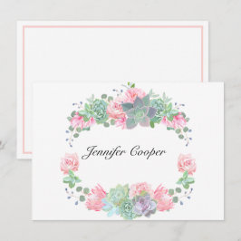 Cartão De Notas Rosas E Sucultos Da Sua Mesa A Pessoal